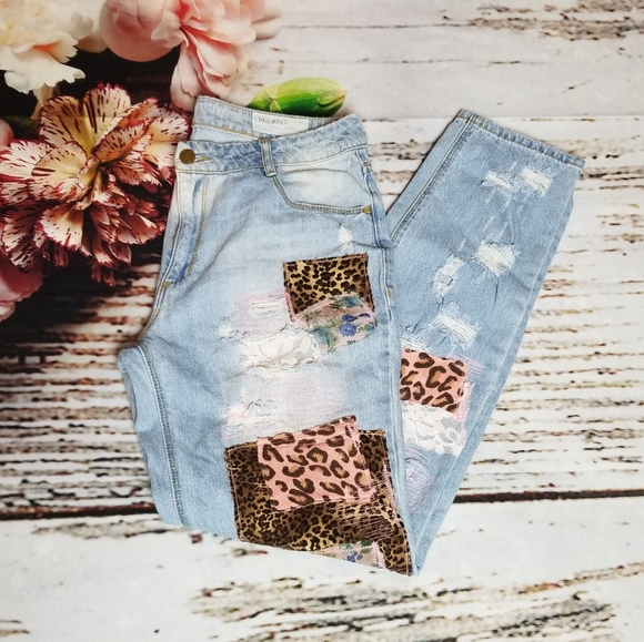 custom Denim - Upcycled Cheetah Patched Jeans